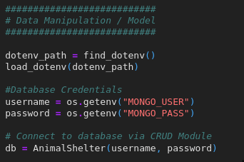 Image of the environment variable setup to remove hardcoded credentials from the codebase